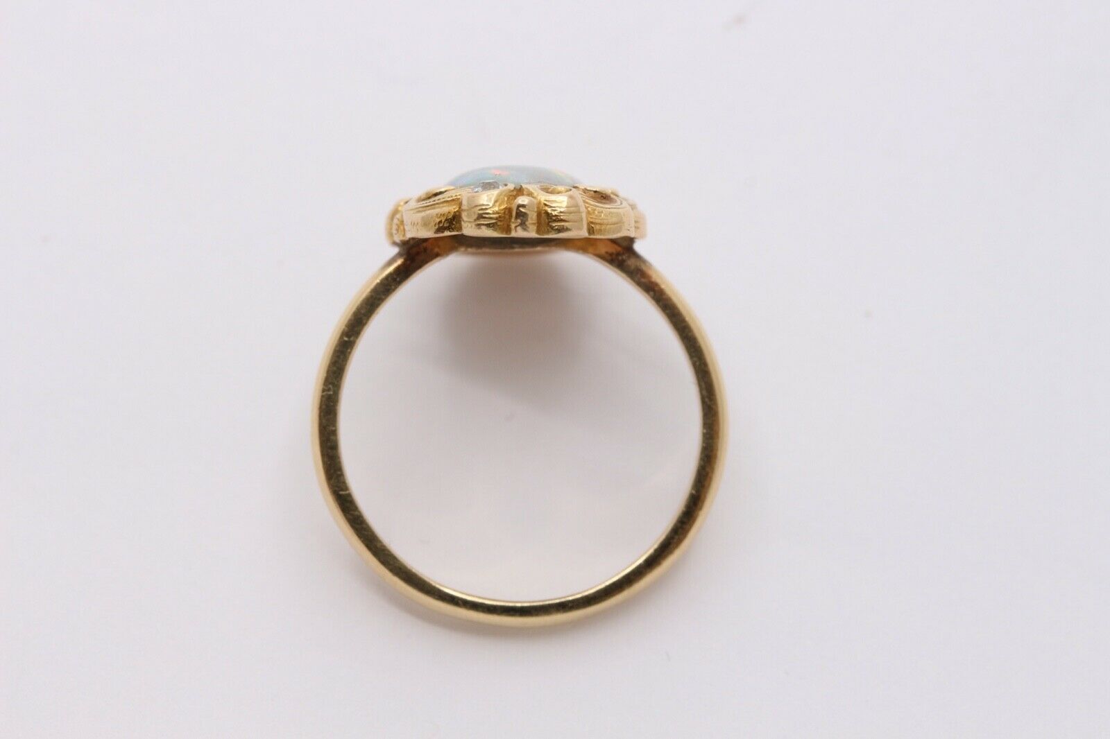 Victorian Opal Old Mine Diamonds 14K Yellow Gold Ring