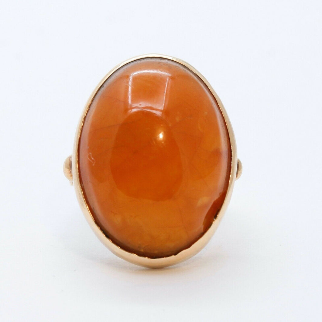 Victorian Ladies Natural Amber 14K Yellow Gold Ring