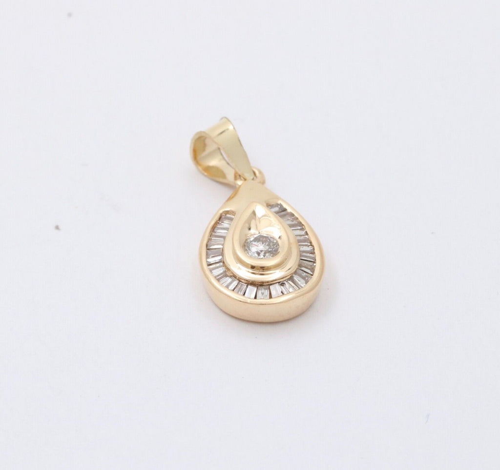 Vintage 14K Yellow Gold Diamond Teardrop Pendant
