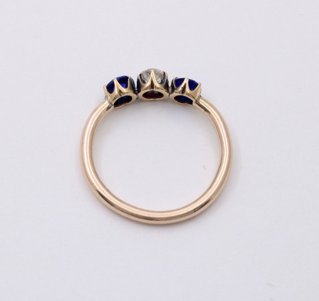 Victorian Old European Diamond Synthetic Sapphires 10K Yellow Gold Ring