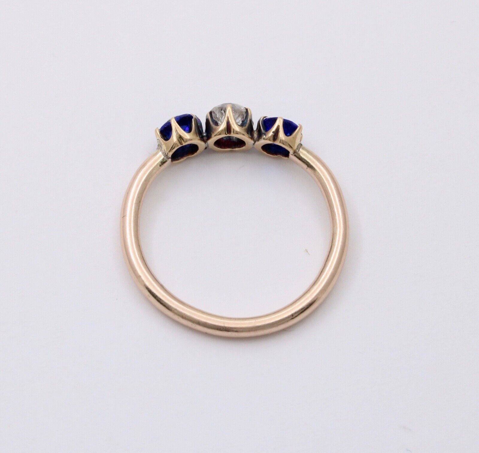 Victorian Old European Diamond Synthetic Sapphires 10K Yellow Gold Ring