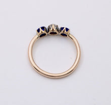 Load image into Gallery viewer, Victorian Old European Diamond Synthetic Sapphires 10K Yellow Gold Ring
