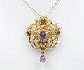 Victorian Ladies Brooch Pin Pendant Rubies Tourmaline Seed Pearls Amethyst