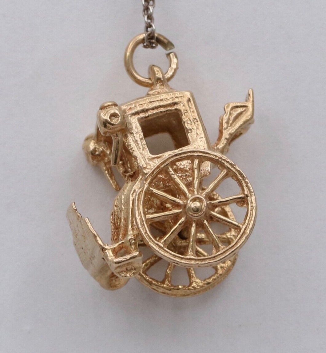 Vintage 9K Yellow Gold Carriage Charm Pendant.