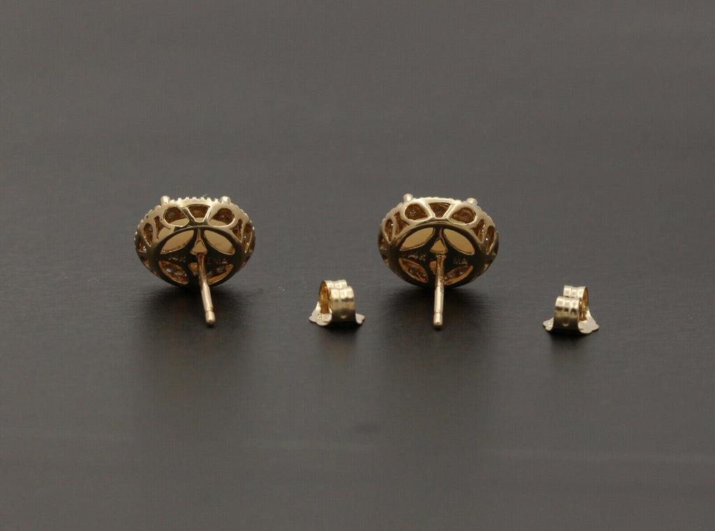 Vintage Estate 14K Yellow Gold Opal With Diamond Halo Stud Earrings.