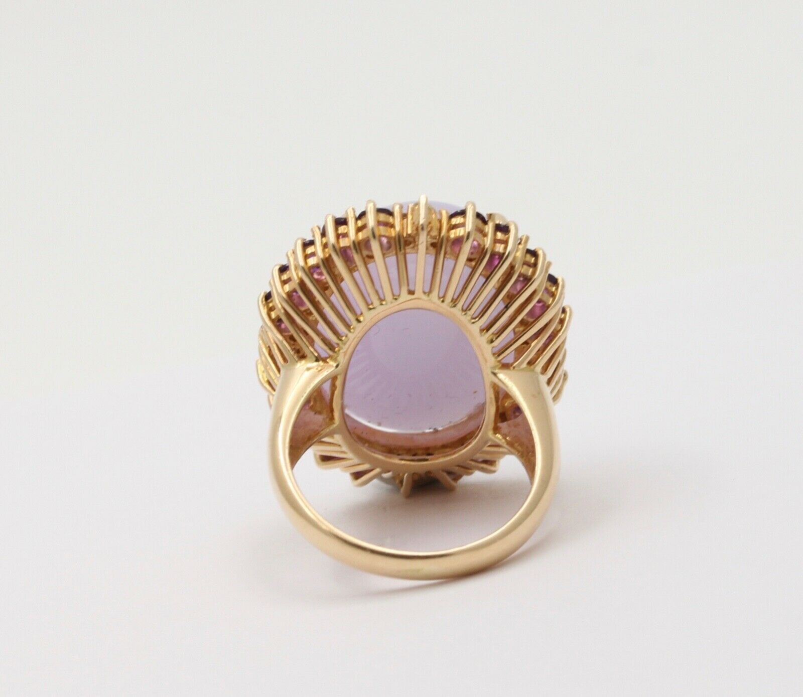 Vintage Cocktail Lavender Amethyst Diamonds 14K Yellow Gold Ring