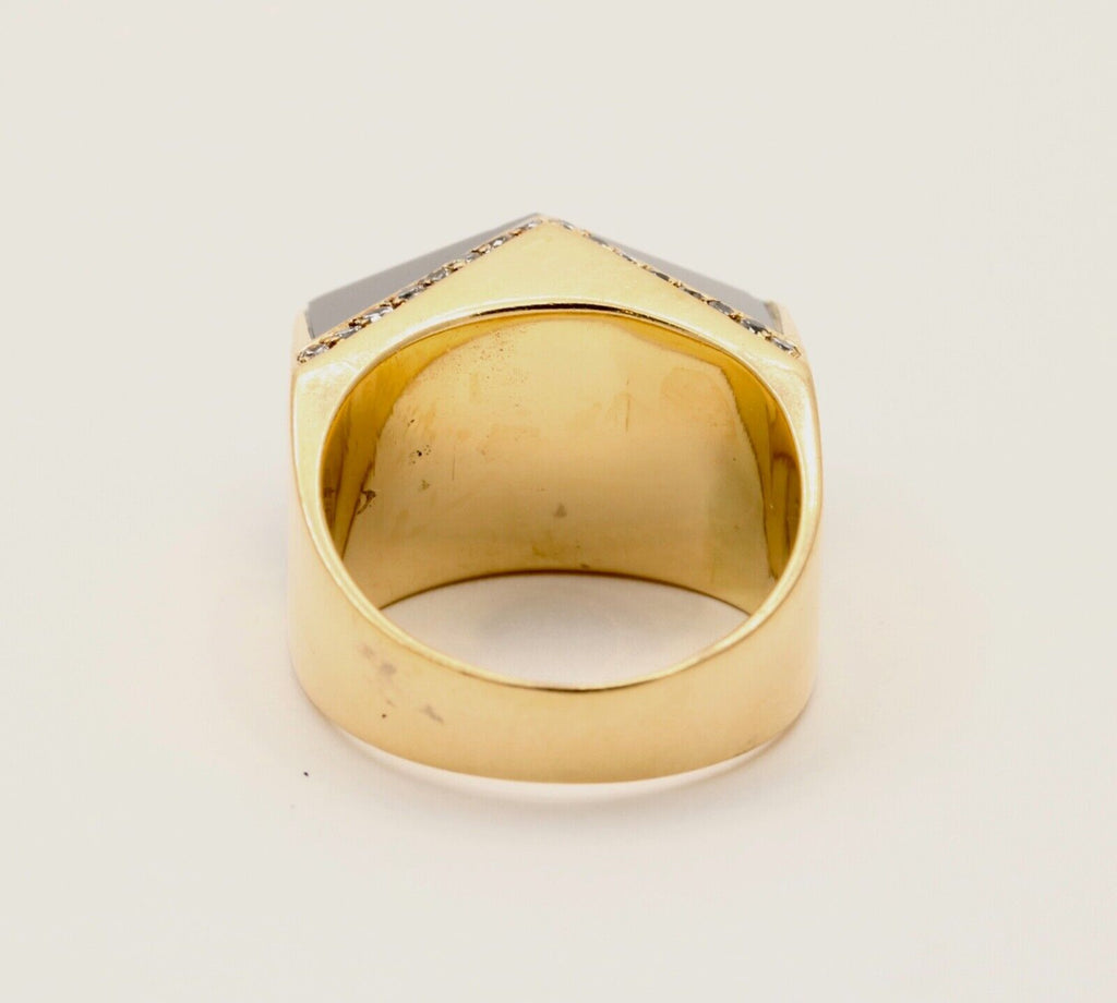 Vintage 14K Yellow Gold Geometric Onyx & Diamond Ring