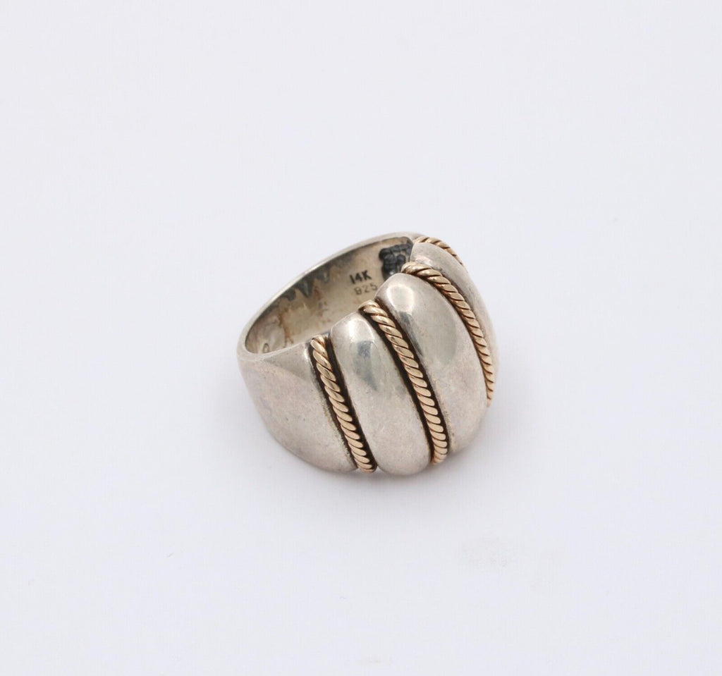 Vintage Kabana 14K Gold & String Silver Wide Ring Band