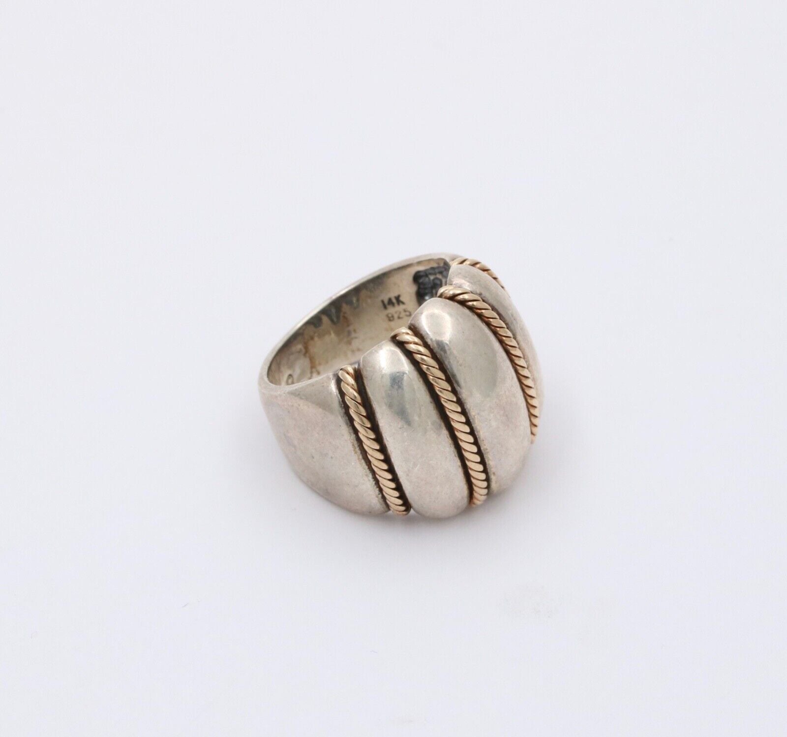 Vintage Kabana 14K Gold & String Silver Wide Ring Band