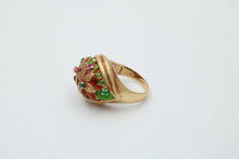 Load image into Gallery viewer, Vintage 14K Yellow Gold Pink Tourmaline, Green Chalcedony and Sapphire Dome Flow
