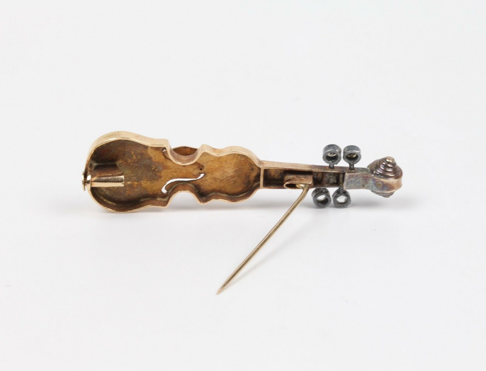Vintage Violin Brooch Pin 14K Yellow Gold