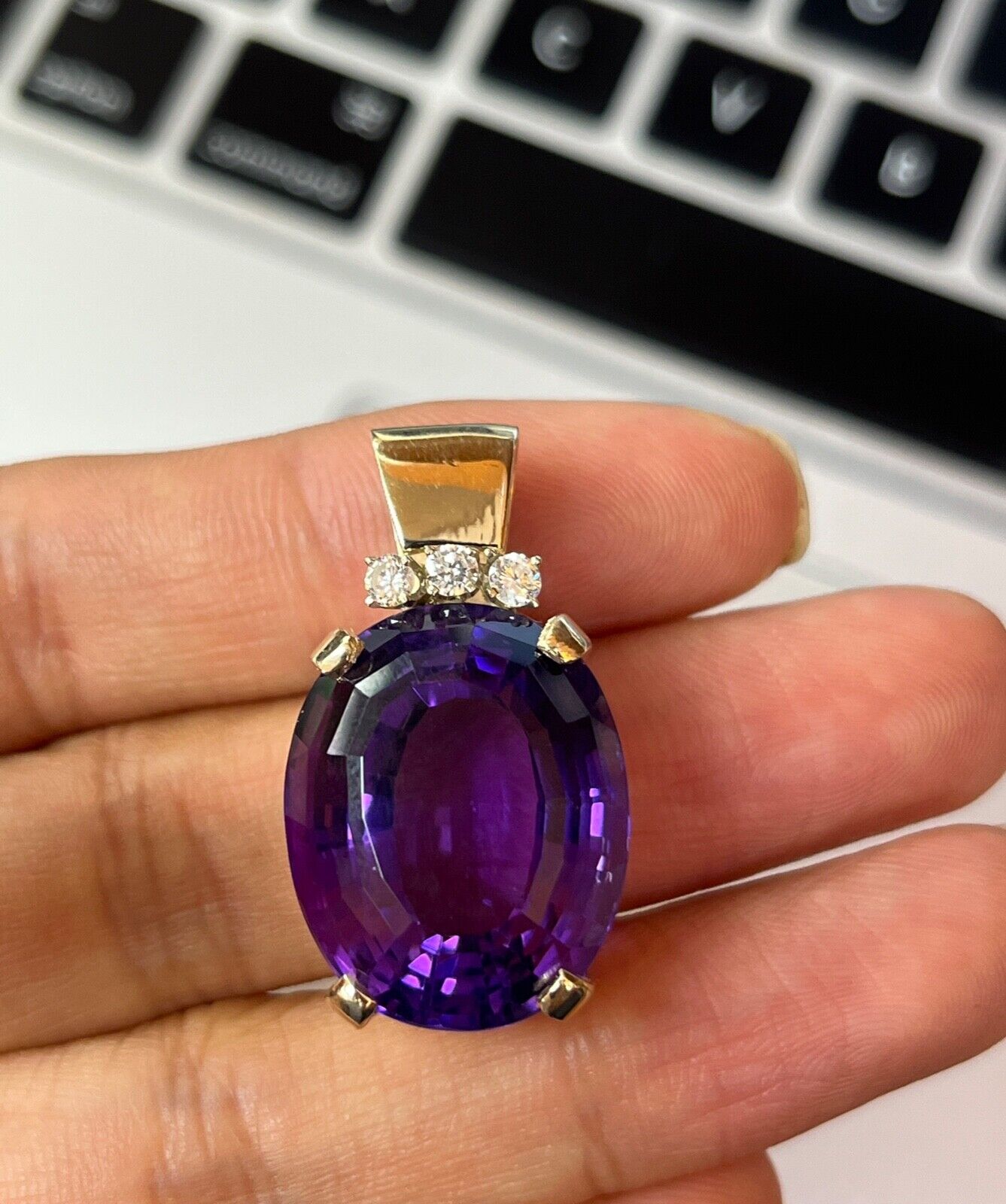 Vintage 14k Gold Amethyst Diamond Pendant.