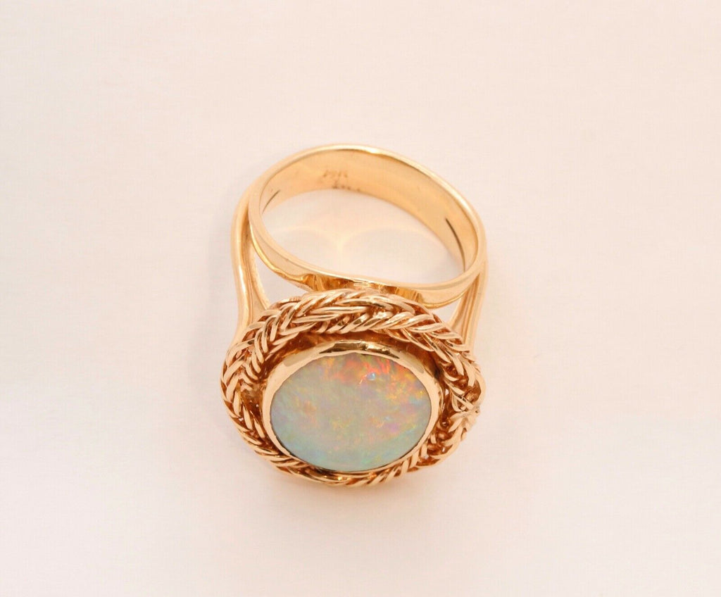 Vintage Natural Opal 14K Yellow Gold Rope Twist Ring