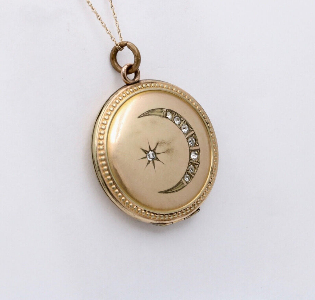 Antique Crescent & Star Gold Filled Locket Pendant
