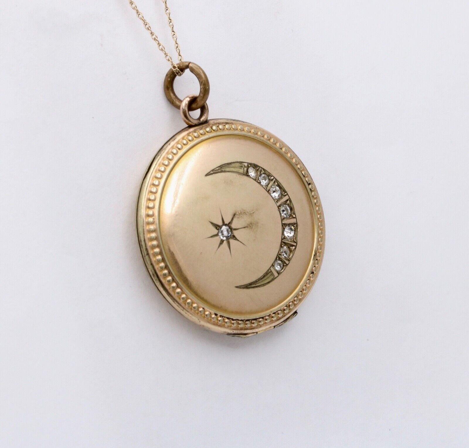 Antique Crescent & Star Gold Filled Locket Pendant