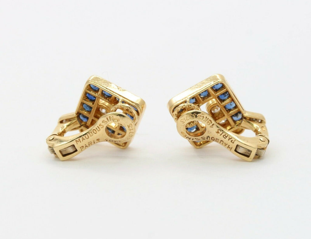 Mauboussin Paris Vintage 18K Yellow Gold Sapphire Diamond Earrings