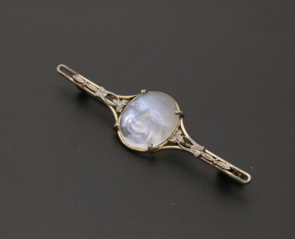 Vintage Man In The Moon Art Glass GF Brooch Pin