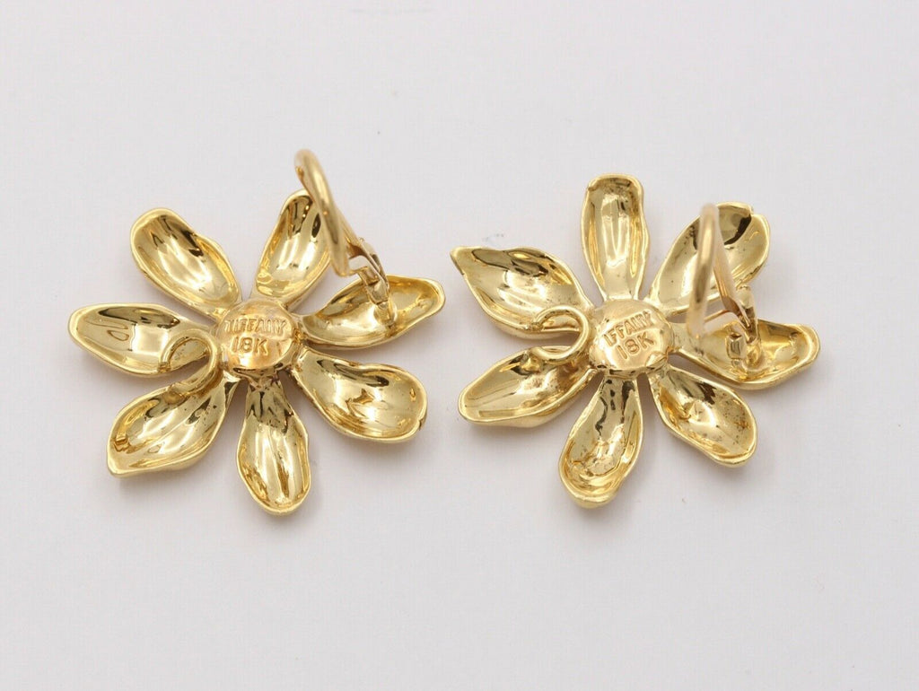 Tiffany and Co. Flower 18K Yellow Gold Pearl French Clip Earrings