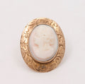Victorian Angel Skin Coral Portrait 10K Yellow Gold Brooch Pin