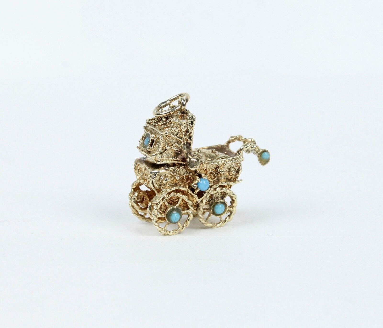 Vintage 14k Yellow Gold Baby Carriage Pendant