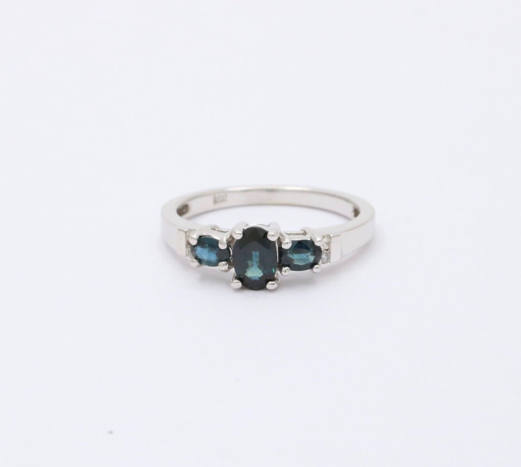Vintage 14K White Gold Sapphire And Diamond Ring, Engagement Ring.
