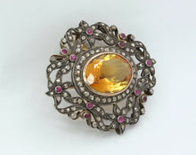 Load image into Gallery viewer, Victorian Revival 18K 14K 925 Citrine Diamonds Rubies Brooch Pendant
