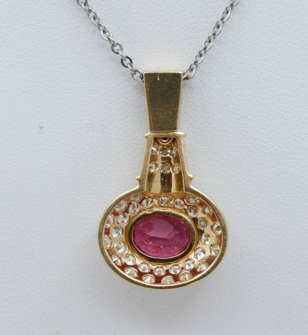 Vintage 18K Yellow Gold Diamond Pink Sapphire Pendent