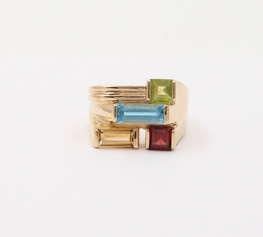 Vintage Geometric Multi Stone 14K Yellow Gold Ring