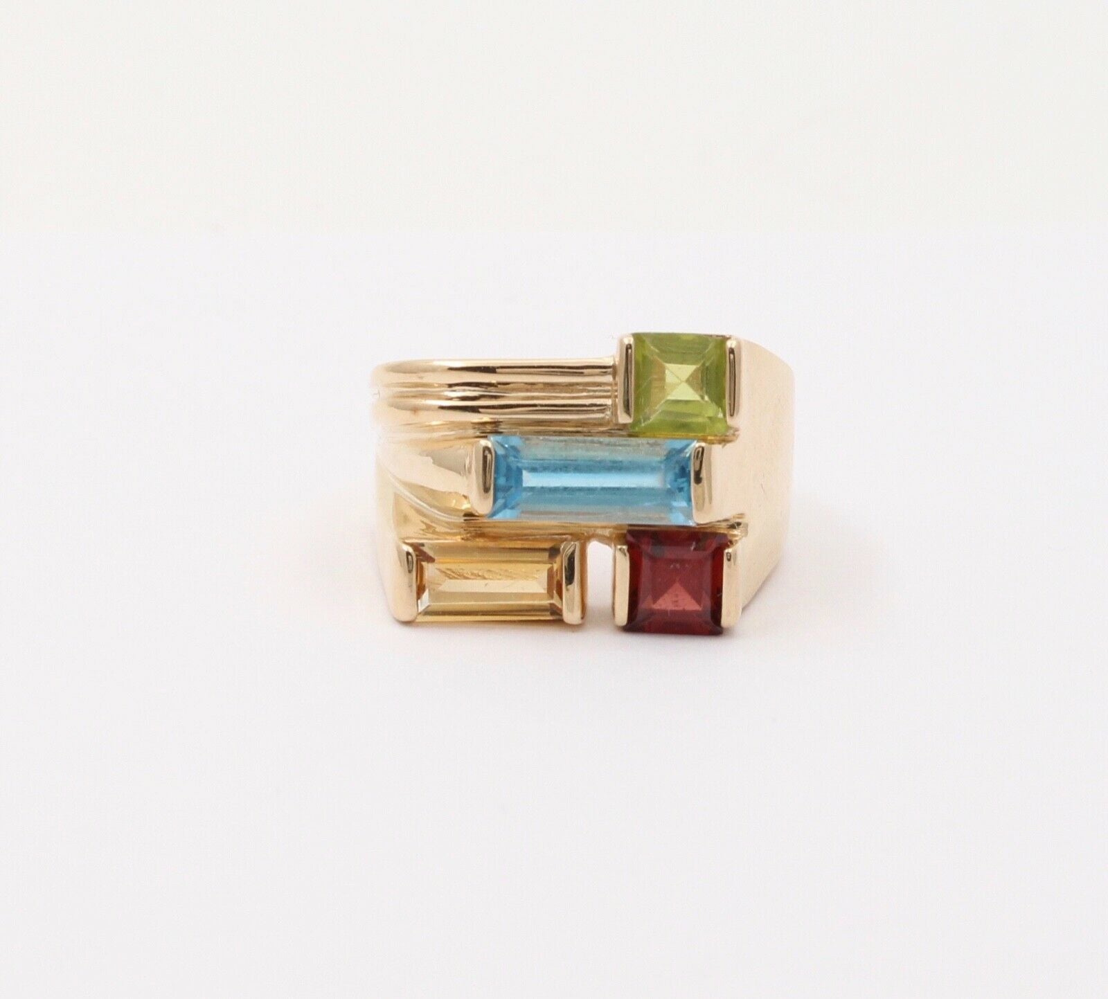Vintage Geometric Multi Stone 14K Yellow Gold Ring