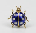 Vintage Ladies 18K Yellow Gold Diamonds Blue Enamel Ladybug Brooch Pin