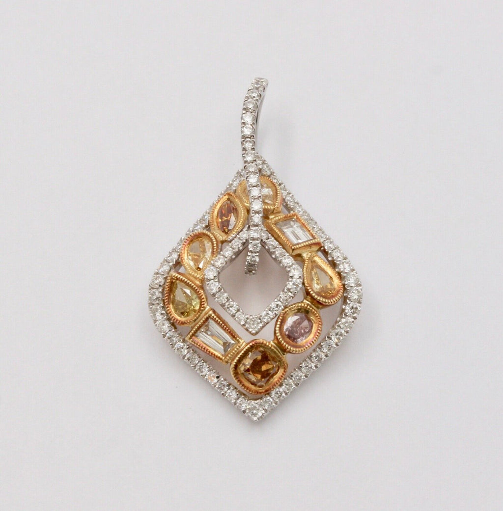 Parade Multi Color Diamond 18K White & Yellow Gold Pendant, Necklace. Estate