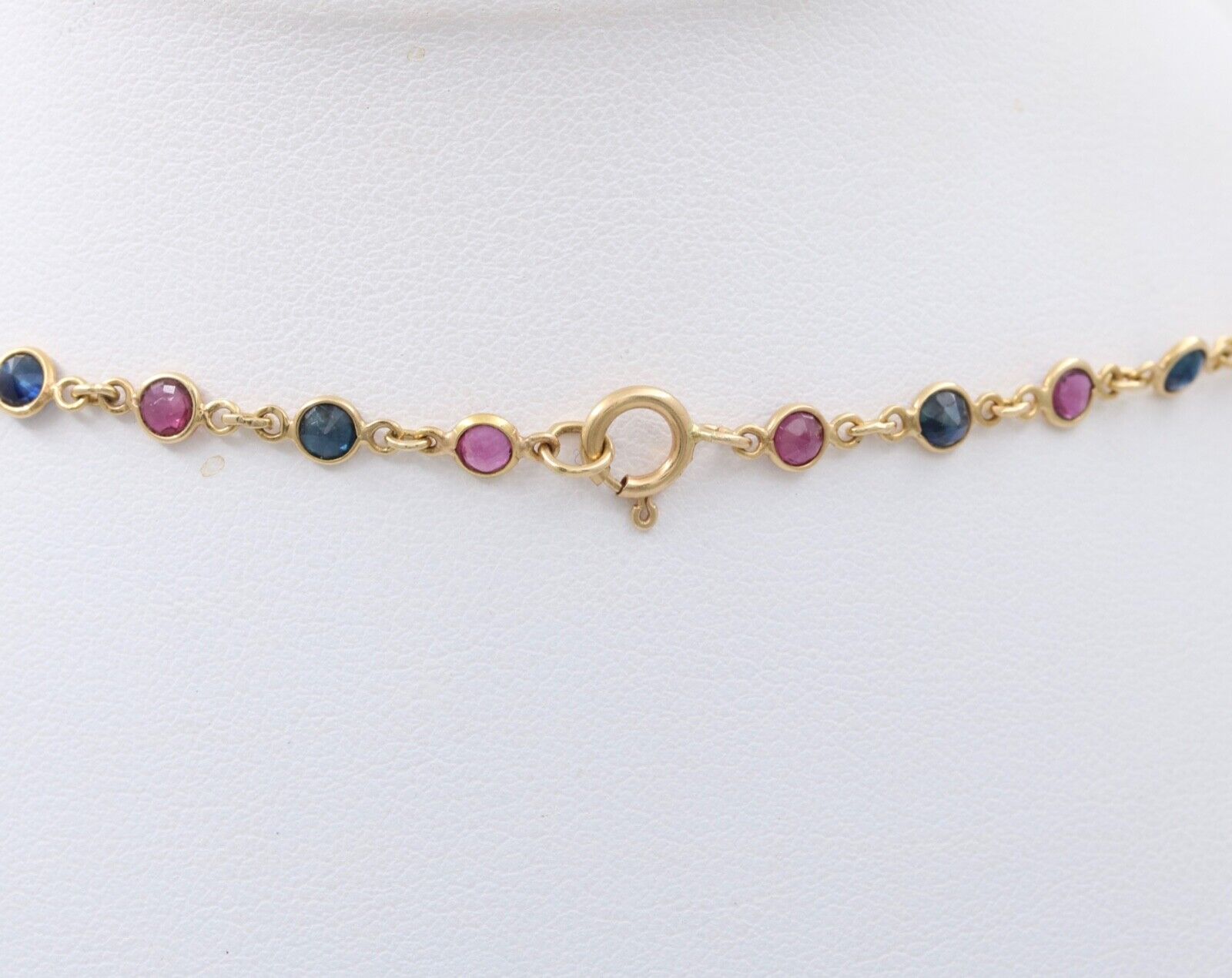 Vintage 14K Yellow Gold Ruby And Sapphire By The Yard Necklace. Station Necklace