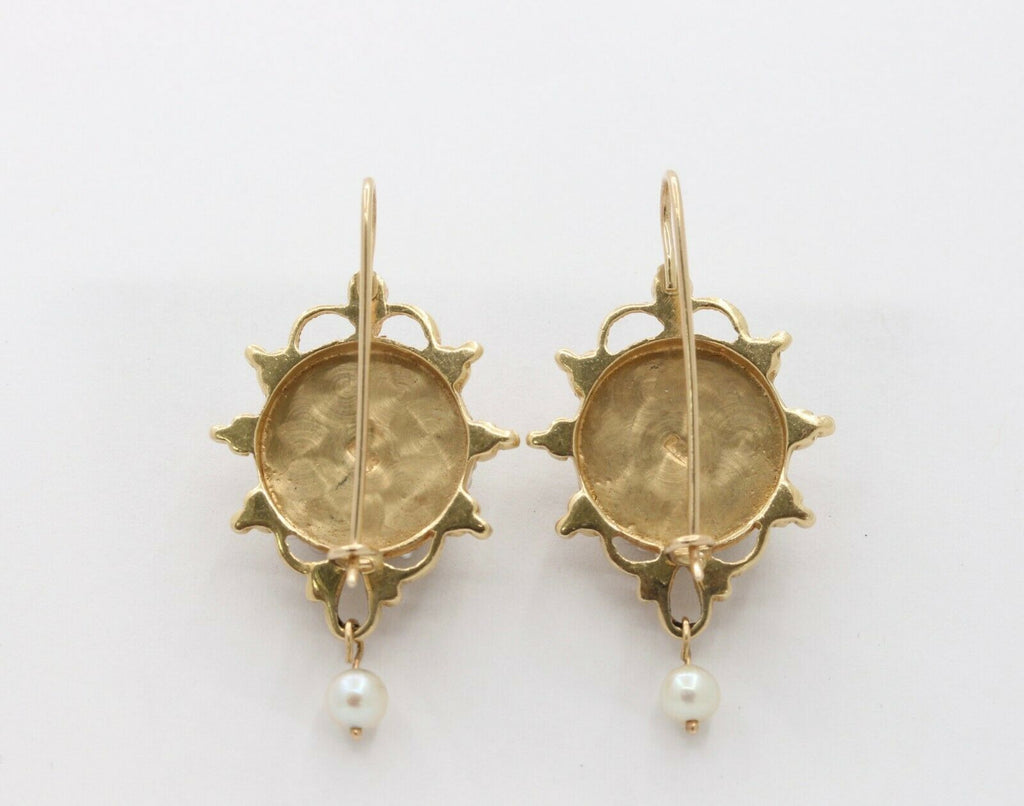 Vintage 14K Yellow Gold Woman’s Portrait Pearl Dangle Earrings