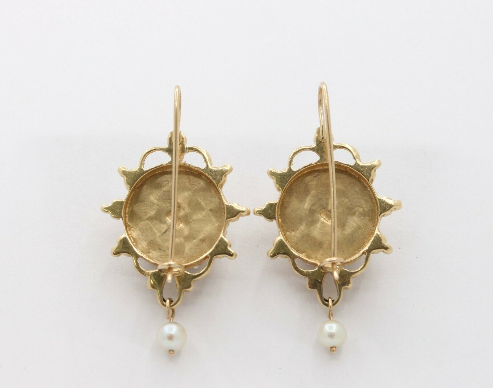 Vintage 14K Yellow Gold Woman’s Portrait Pearl Dangle Earrings