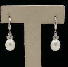 Load image into Gallery viewer, Vintage 14K White Gold Hanging Pearl Diamond Earrings
