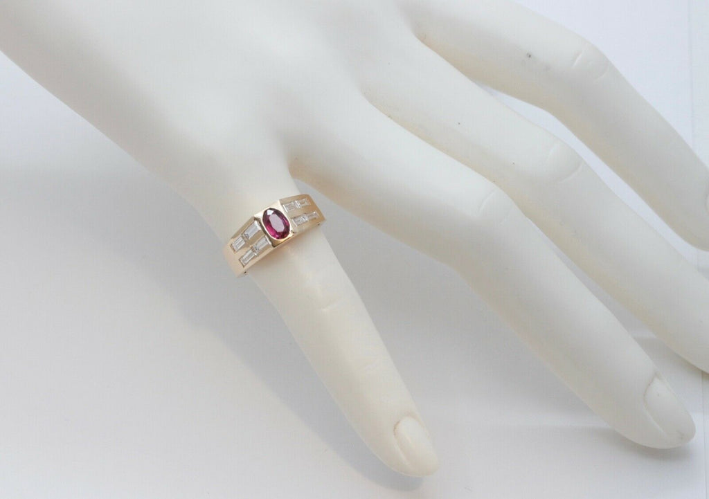 Geometric Vintage Ruby Diamonds 14K Yellow Gold Ring