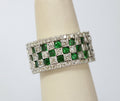 Vintage Checkerboard Tsavorite Garnet and Diamond 18K White Gold Ring