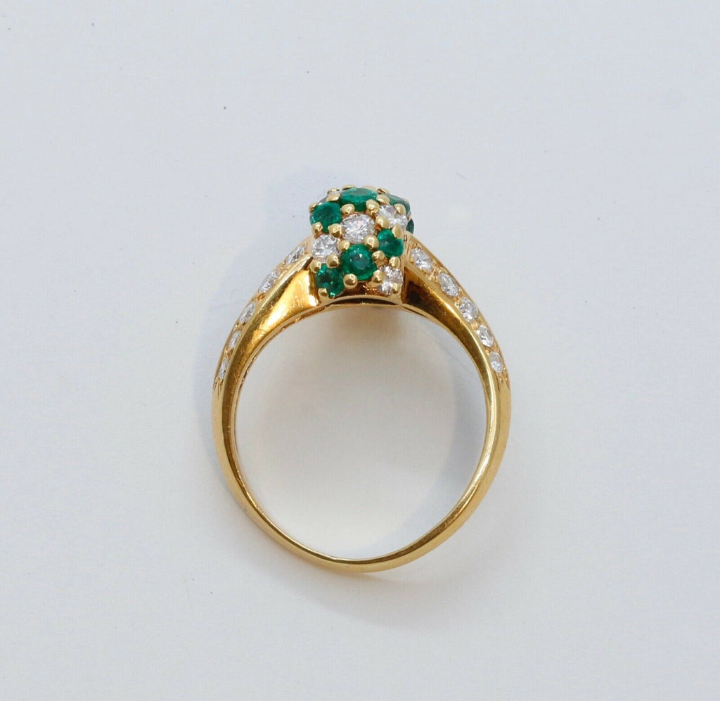 Vintage Bypass Diamonds and Emeralds 14K Yellow Gold Ring
