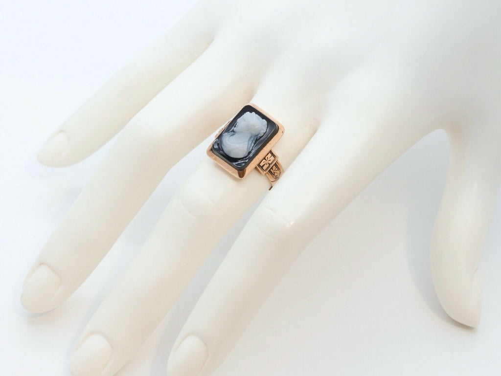 Victorian Onyx Cameo 9K Rose Gold Ring