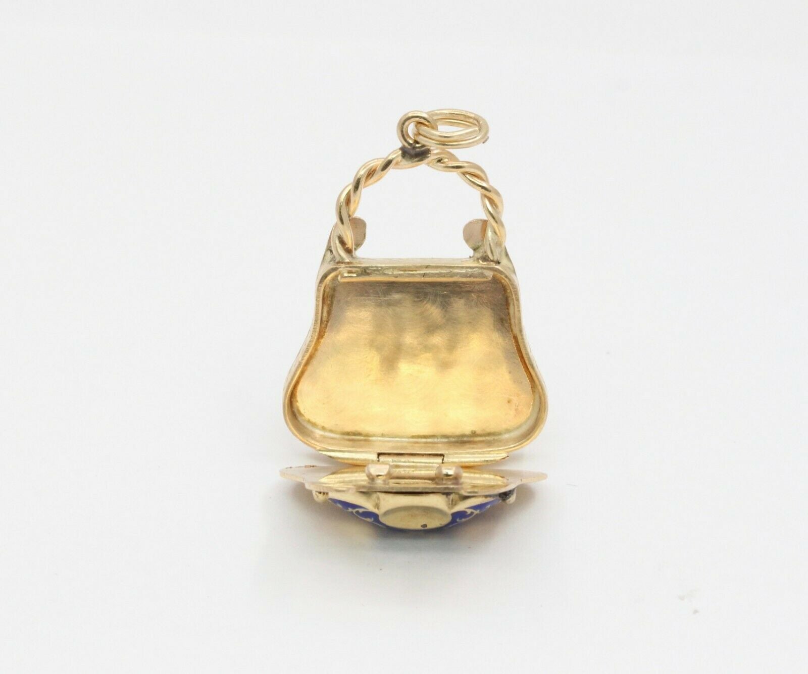Vintage 14K Yellow Gold Enamel Opening Purse Pendant