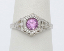 Load image into Gallery viewer, Art Deco 18K White Gold Pink Sapphire Filigree Ring Band , Engagement Ring
