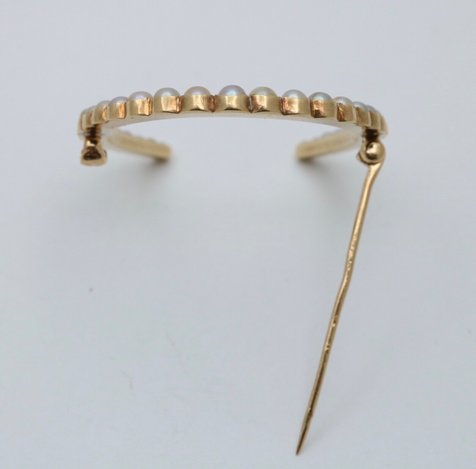 Antique Edwardian 14K Yellow Gold Pearl Horseshoe Brooch