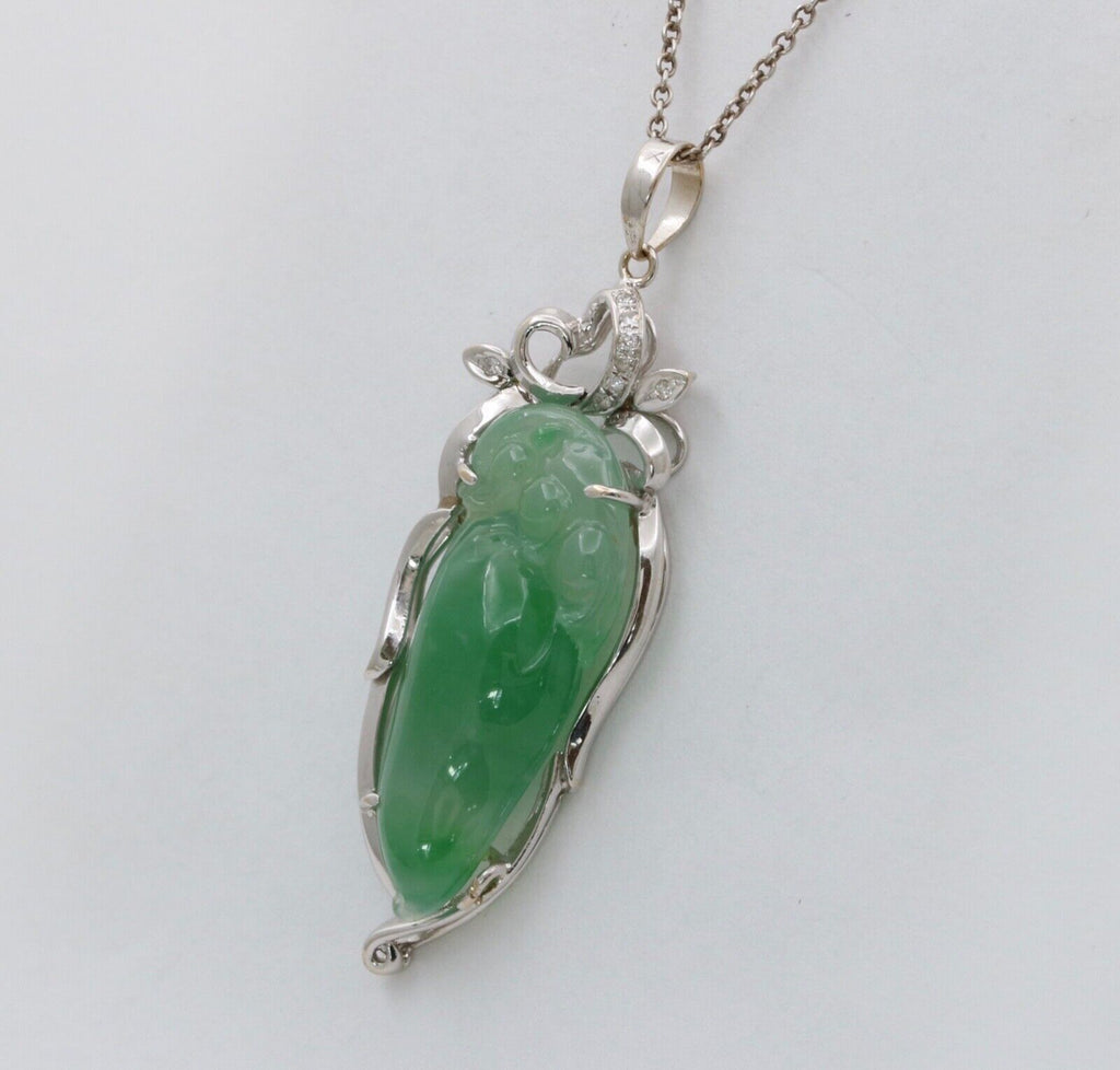 Vintage Watery Jadeite Jade Diamonds 18K White Gold Pendant