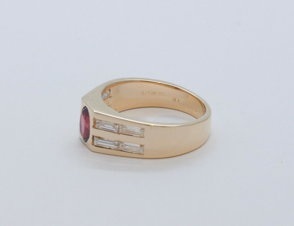 Geometric Vintage Ruby Diamonds 14K Yellow Gold Ring