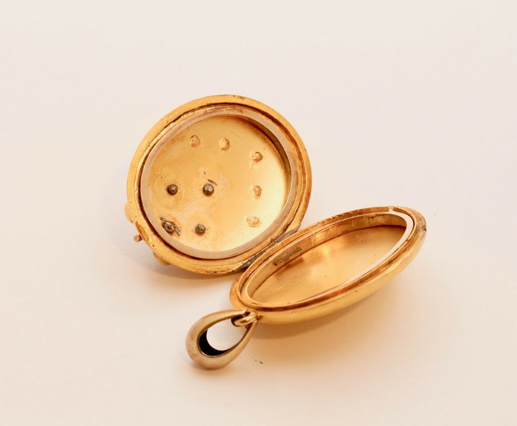 Victorian 18K Yellow Gold Diamonds Pearls Pendant Locket