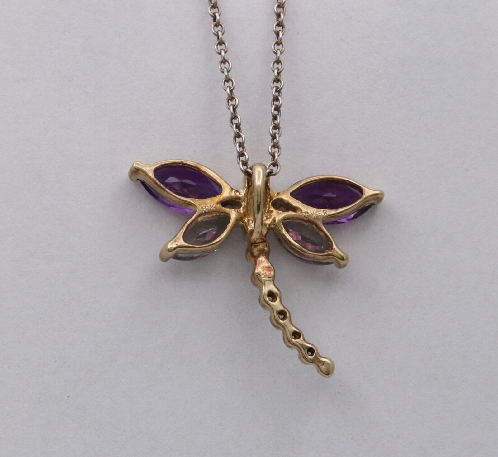 Vintage 10K Yellow Gold Dragonfly Diamond Pendant, Necklace