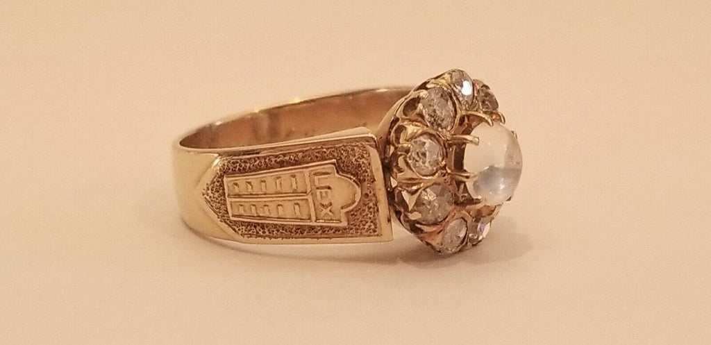 Important Historical Georgian Old Mine Diamonds Moonstone 18K Rose Gold Ring