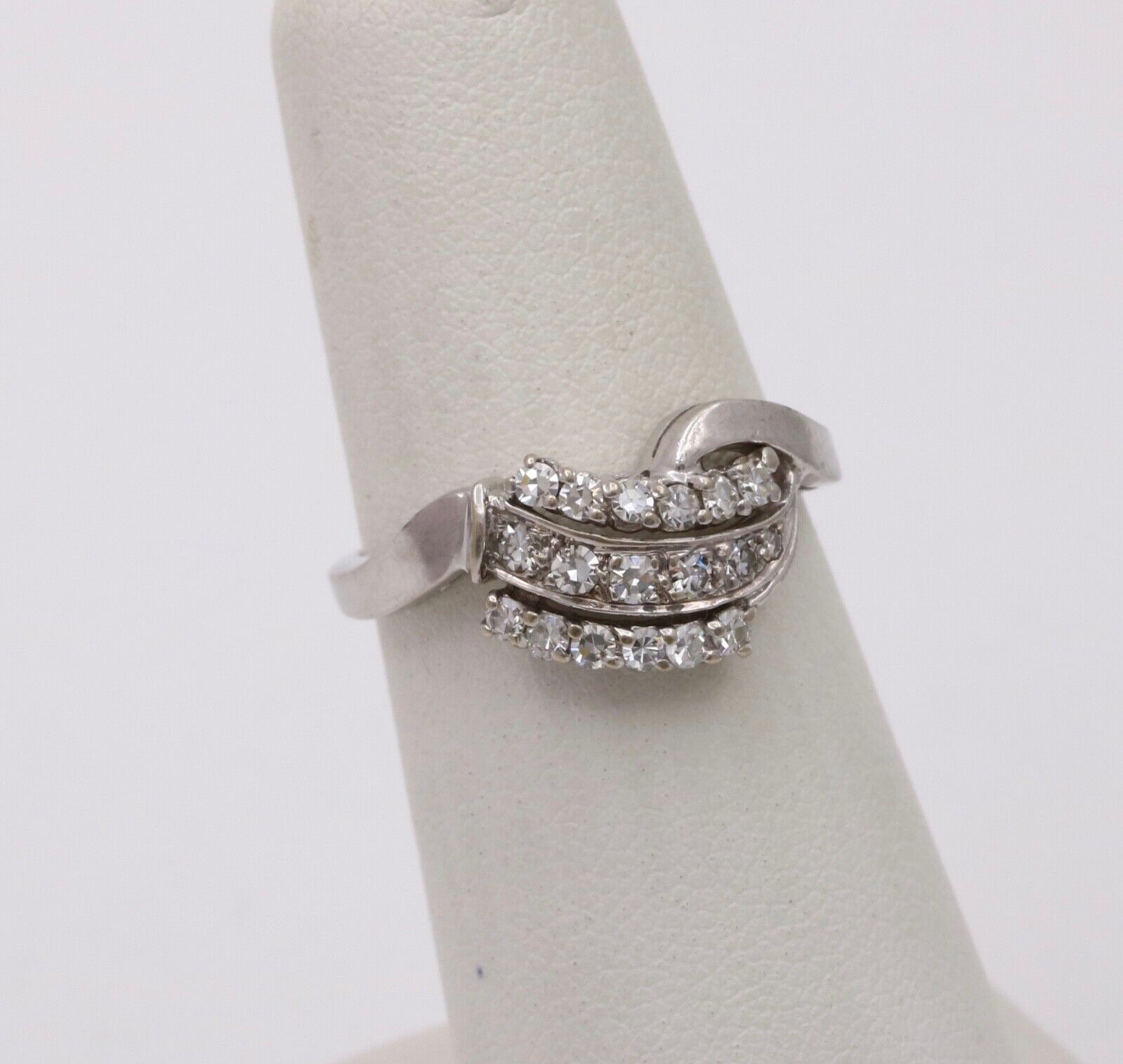Vintage Diamond 14K White Gold Ring Band, statement ring