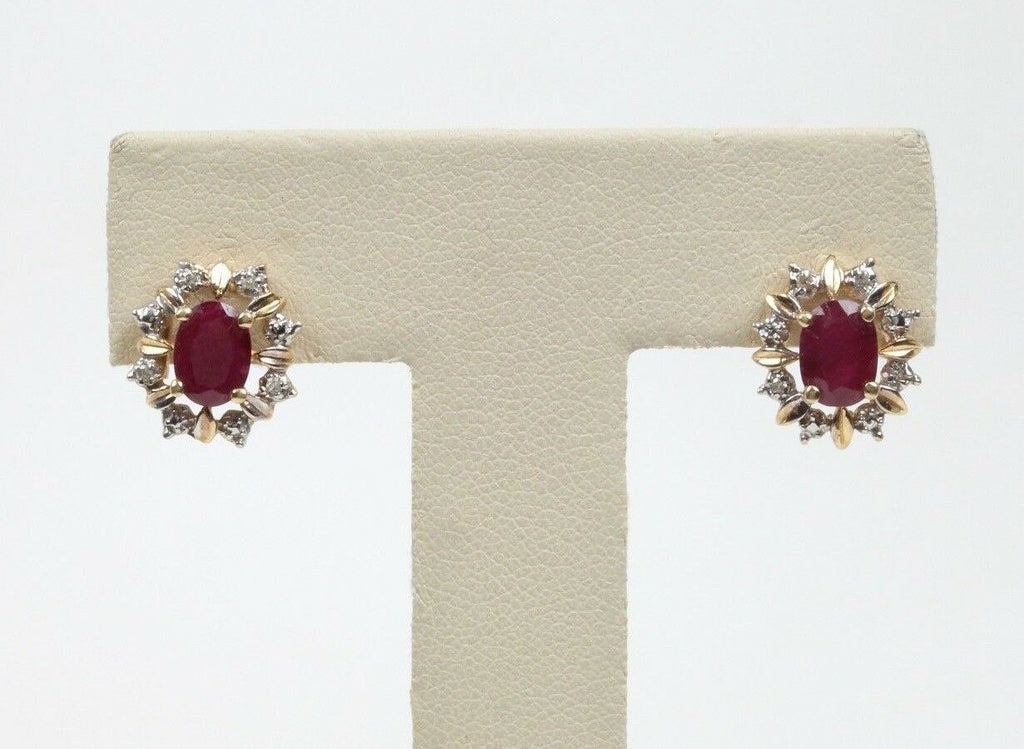 Vintage 14K Two Tone Gold Ruby & Diamonds Studs Earrings