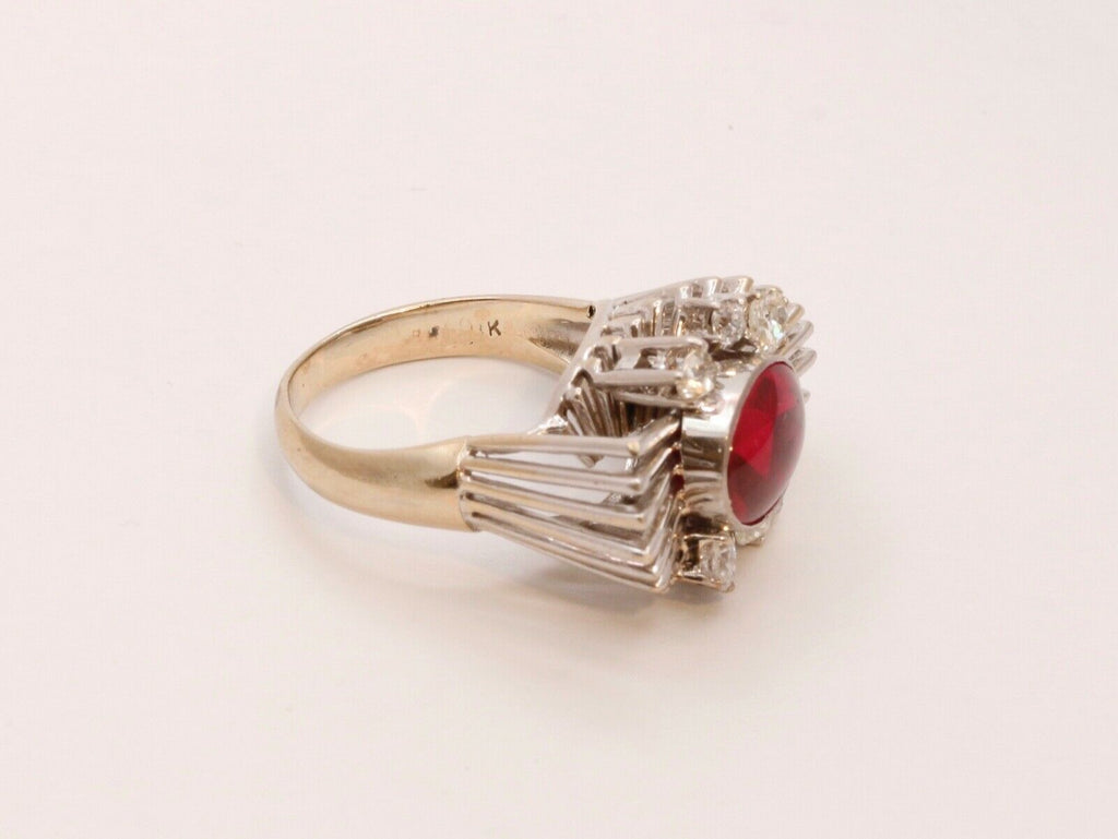 Beautiful Modernist Ladies Ruby Diamonds 14K White Gold Ring